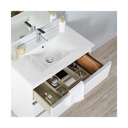 Meuble De Salle De Bain À Poser Blanc 80 Cm + Miroir + Éclairage - Série Dynamic 3 Tiroirs 80