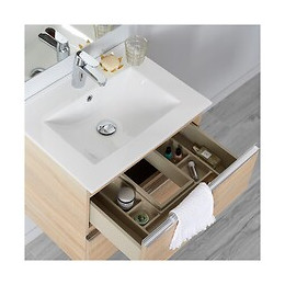 Meuble De Salle De Bain À Suspendre Chêne Oak Bordolino 60 Cm + Miroir + Éclairage - Série Dynamic 2 Tiroirs