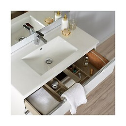 Meuble De Salle De Bain À Poser Blanc 100 Cm + Miroir + Éclairage - Série Dynamic 3 Tiroirs 100