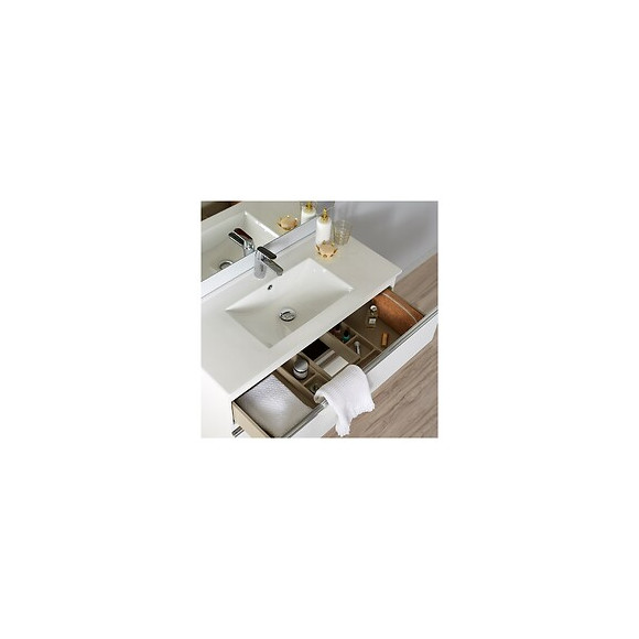 Meuble De Salle De Bain À Poser Blanc 100 Cm + Miroir + Éclairage - Série Dynamic 3 Tiroirs 100