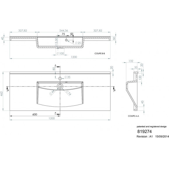 Plan De Toilette En Polybéton Simple Vasque 120 Cm Flex