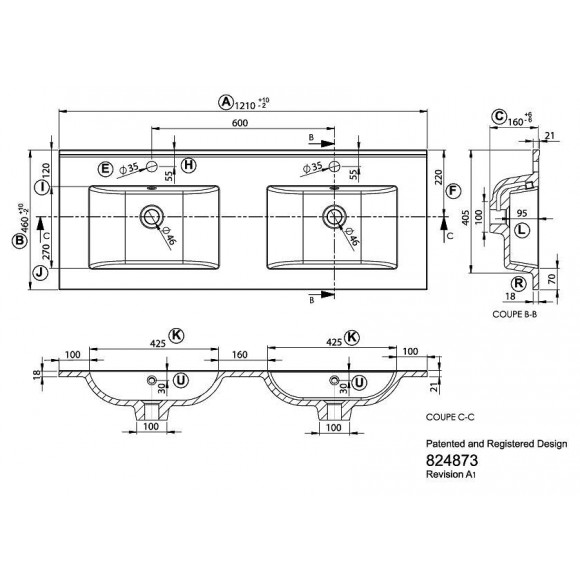 Plan Vasque Double En Céramique 120 Cm Primo