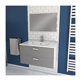 Meuble Salle De Bain 80 Cm Monte Suspendu Gris H46xl80xp45cm - Avec Tiroirs - Vasque Et Miroir