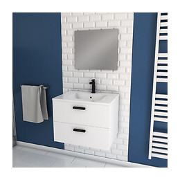 Meuble Salle De Bain 60 Cm Monte Suspendu Blanc H46xl60xp45cm - Avec Tiroirs - Vasque Et Miroir