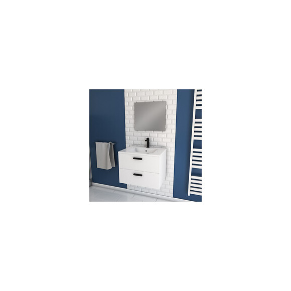 Meuble Salle De Bain 60 Cm Monte Suspendu Blanc H46xl60xp45cm - Avec Tiroirs - Vasque Et Miroir
