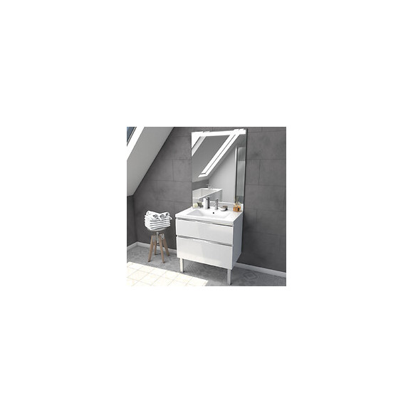 Meuble Salle De Bain 80 Cm Blanc - Avec Tiroirs - Vasque Et Miroir - Merely White 80