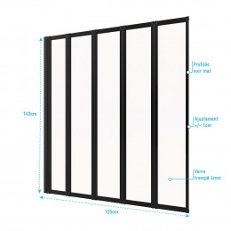 Pare Baignoire 5 Volets Pivotants - Profiles Noir Mat - Verre Transparent 4mm - Quintuple Black