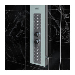 Colonne De Douche À Hyrdomassage - 22x125cm - En Verre Trempé Avec Plaque Inox - Alpha White