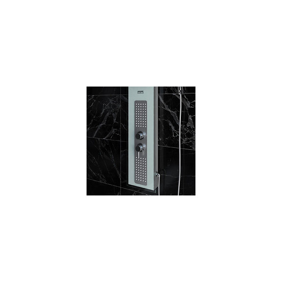 Colonne De Douche À Hyrdomassage - 22x125cm - En Verre Trempé Avec Plaque Inox - Alpha White