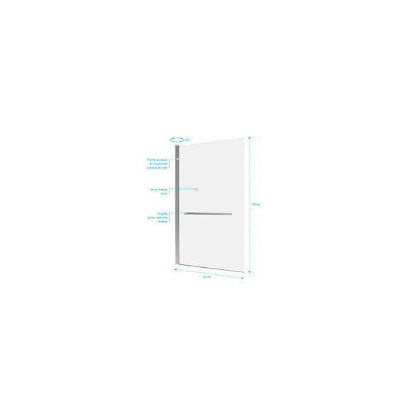 Pare Baignoire Pivotant 150x85cm Profile Aluminium Chrome Avec Verre Transparent Et Porte Serviette