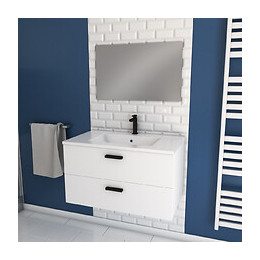 Meuble Salle De Bain 80 Cm Monte Suspendu Blanc H46xl80xp45cm - Avec Tiroirs - Vasque Et Miroir