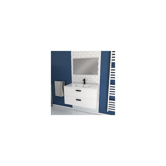 Meuble Salle De Bain 80 Cm Monte Suspendu Blanc H46xl80xp45cm - Avec Tiroirs - Vasque Et Miroir