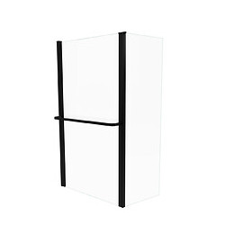Pare Baignoire Avec Volet Pivotant 130x105cm Profile Aluminium Noir Mat Et Verre Transparent