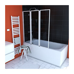 Pare Baignoire 3 Volets 143x125cm Profile Aluminium Blanc Et Verre Transparent - Zaggy White