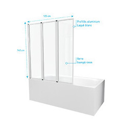 Pare Baignoire 3 Volets 143x125cm Profile Aluminium Blanc Et Verre Transparent - Zaggy White