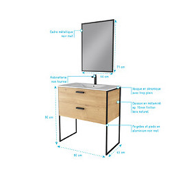 Ensemble Meuble De Salle De Bain 80x45cm Style Industriel Couleur Chene Naturel - Vasque Blanche