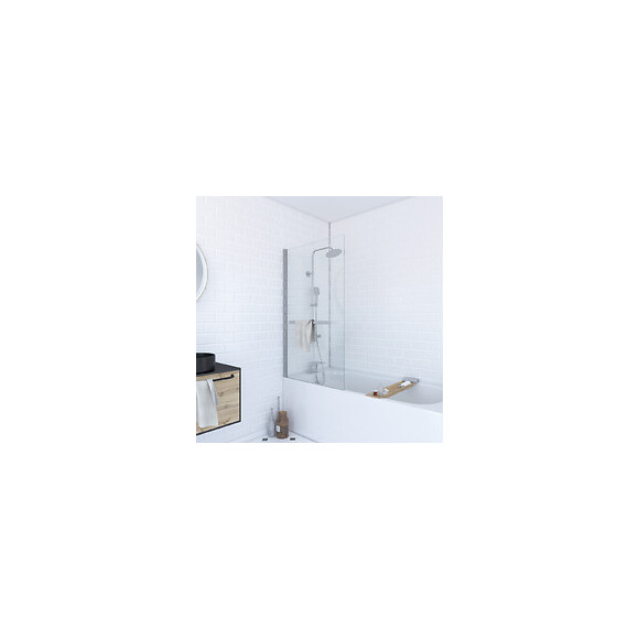 Pare Baignoire Pivotant 150x85cm Profile Aluminium Chrome Avec Verre Transparent Et Porte Serviette