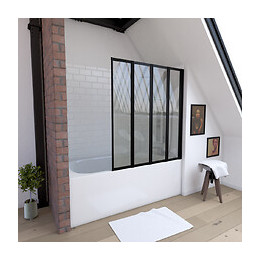 Pare Baignoire 4 Volets Pivotants - Profiles Noir Mat - Verre Transparent 4mm - Tetra Black