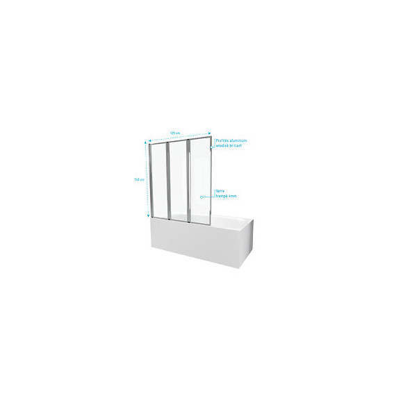 Pare Baignoire 3 Volets 143x125cm Profile Aluminium Chrome Et Verre Transparent - Zaggy Chrome