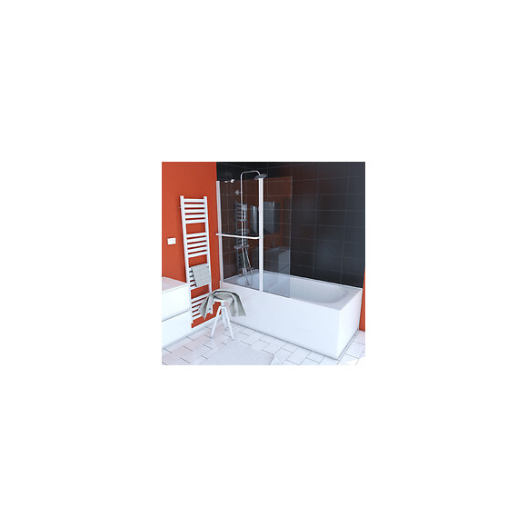 Pare Baignoire Avec Volet Pivotant 130x105cm Profile Aluminium Laque Blanc Et Verre Transparent