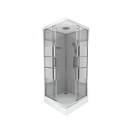 Cabine De Douche Carrée 90x90x215cm - Grise Avec Bande Dépoli - Silvery Stripe Square
