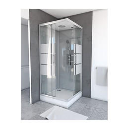 Cabine De Douche Carrée 90x90x215cm - Grise Avec Bande Dépoli - Silvery Stripe Square