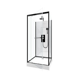 Cabine De Douche Carrée 90x90x230cm - Extra Blanc Et Profilé Noir Mat - Lunar Square 90
