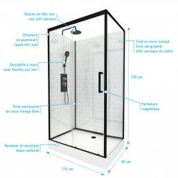 Cabine De Douche Rectangle 80x110x230cm À Motif Carreaux De Métro - Underground Rectangle 110