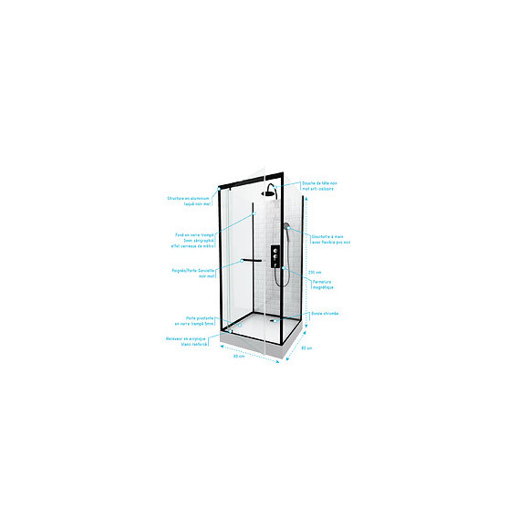 Cabine De Douche Carrée 80x80x230cm À Motif Carreaux De Métro - Underground Square 80