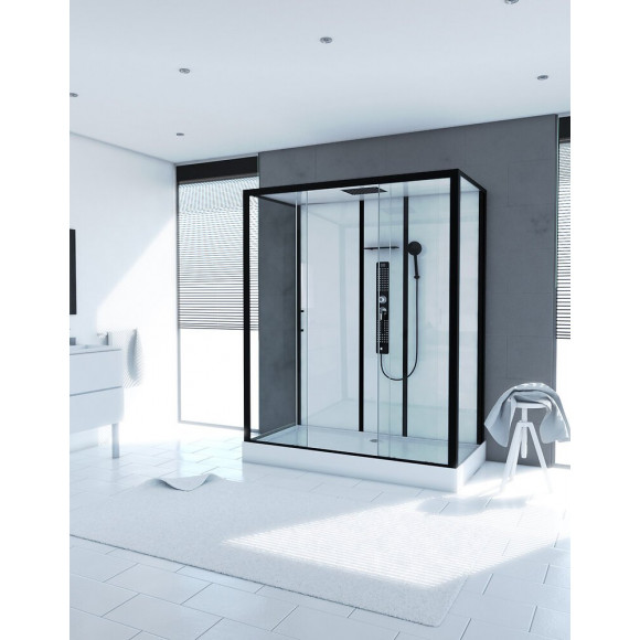 Cabine De Douche Rectangle 160x85x215cm -blanche Avec Profilé Noir Mat - Factory Xxl