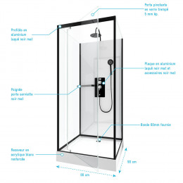 Cabine De Douche Carrée 90x90x230cm - Extra Blanc Et Profilé Noir Mat - Lunar Square 90