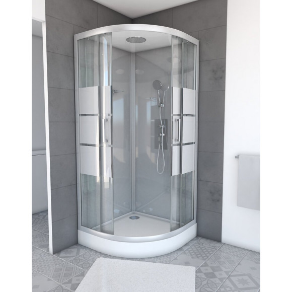 Cabine De Douche 1/4 De Cercle 90x90x215cm Avec Bande Depolie - Silvery Stripe Round