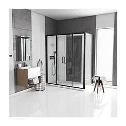Cabine De Douche Rectangle 170x90x205cm - Blanche Avec Profile Noir Mat Receveur Plat - Infinity Low