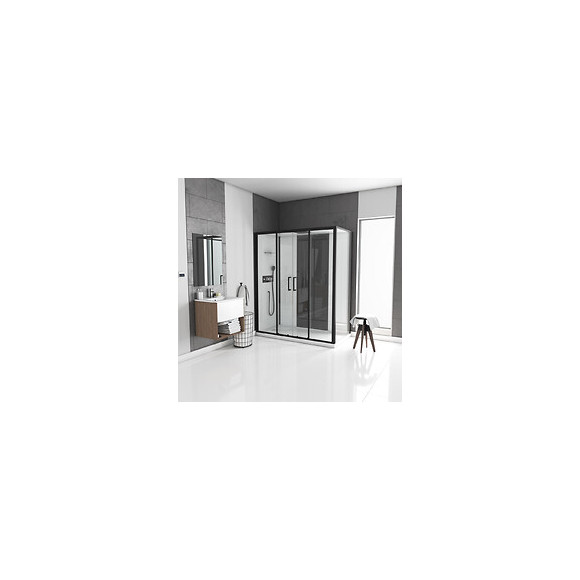 Cabine De Douche Rectangle 170x90x205cm - Blanche Avec Profile Noir Mat Receveur Plat - Infinity Low