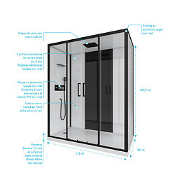 Cabine De Douche Rectangle 170x90x205cm - Blanche Avec Profile Noir Mat Receveur Plat - Infinity Low
