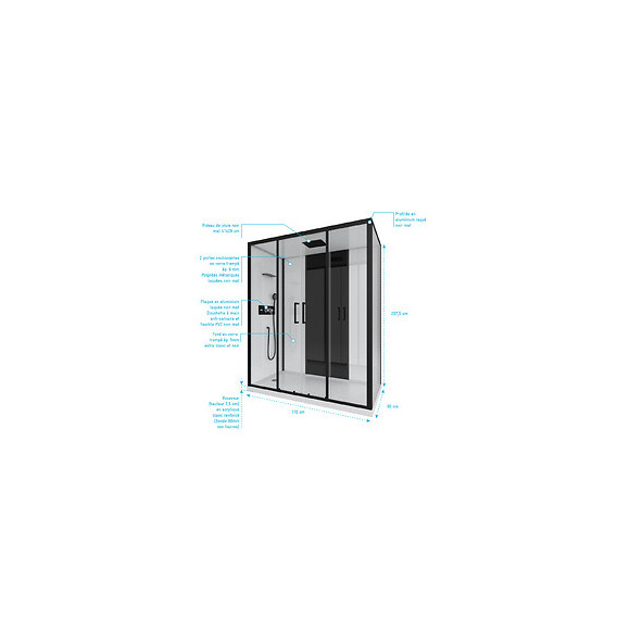 Cabine De Douche Rectangle 170x90x205cm - Blanche Avec Profile Noir Mat Receveur Plat - Infinity Low