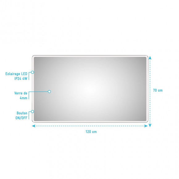 Miroir Salle De Bain Led Rectangulaire Auto-éclairant 120x70cm - Ulysse Led 120