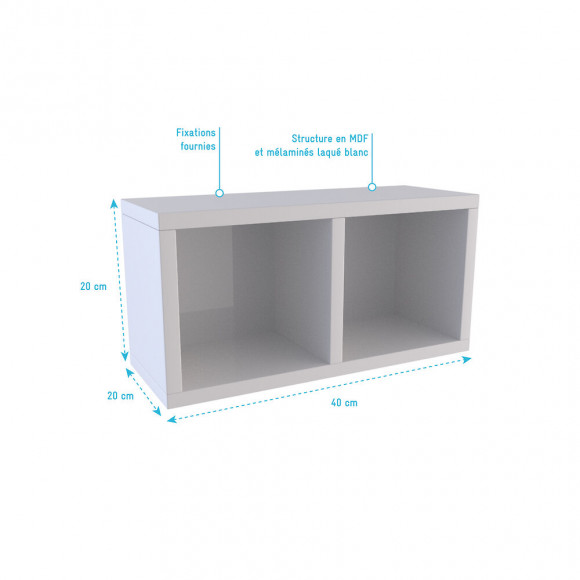 Etagère Murale 40x20x20cm Blanche De Rangement 2 Emplacements - Personalyz Duo