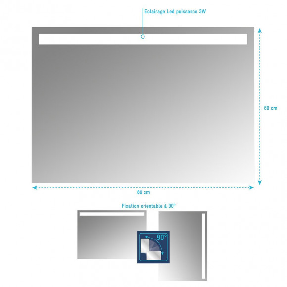 Miroir Salle De Bain Led Auto-éclairant High Line 80x60cm
