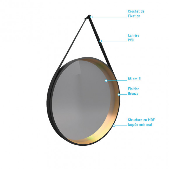 Miroir Salle De Bain Rond - Diamètre 55cm - Noir Mat Et Finition Bronze - Circle Horus