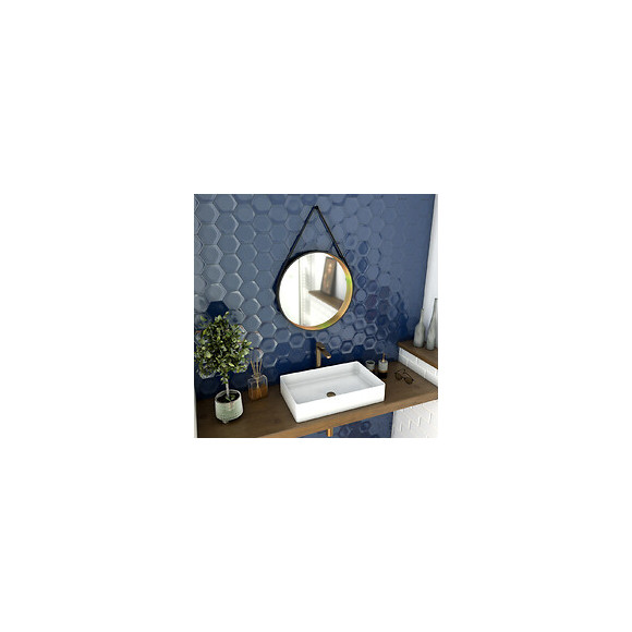 Miroir Salle De Bain Rond - Diamètre 55cm - Noir Mat Et Finition Bronze - Circle Horus