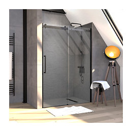 Paroi Porte De Douche 140x200cm Type Industriel Coulissante Noir Mat - Verre Trempe 8mm