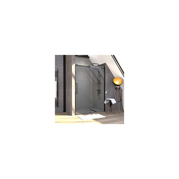 Paroi Porte De Douche 140x200cm Type Industriel Coulissante Noir Mat - Verre Trempe 8mm