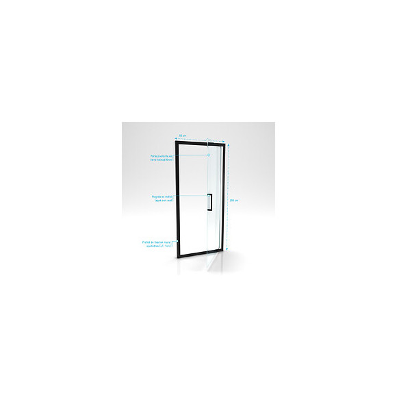 Paroi Porte De Douche A Porte Pivotante - Dim: 90x200cm - Profile Noir Mat - Verre Transparent 6mm