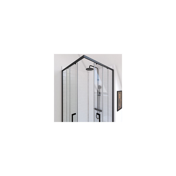 Paroi Porte De Douche Carree - 90x90x200 Cm- Profile Noir Mat - Verre Transparent 6mm