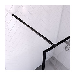 Paroi De Douche A L'italienne 140x200 Verre Trempe 6mm -cadre + Barre De Fixation Ajustable Noir Mat