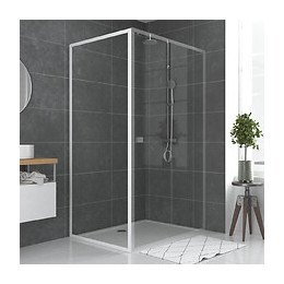 Paroi Porte De Douche Blanc Retour 90x185cm Pour Porte - Verre Transparent 5mm - Whity Side 90