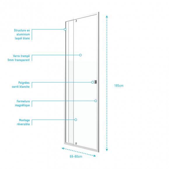Porte De Douche Pivotante - Whity 70