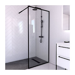 Paroi De Douche A L'italienne 90x200 Cm - Cadre + Barre De Fixation Ajustable Noir Mat