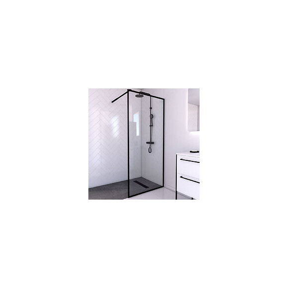 Paroi De Douche A L'italienne 90x200 Cm - Cadre + Barre De Fixation Ajustable Noir Mat